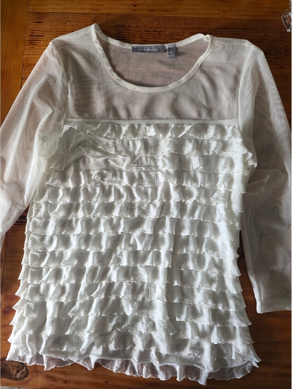 Fairy like Ruffled Sheer Mesh Long Sleeve Top, Size Large